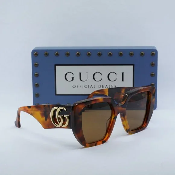 Gucci GG0956S 007 Square Sunglasses - Amber Havana/Brown  display picture 1